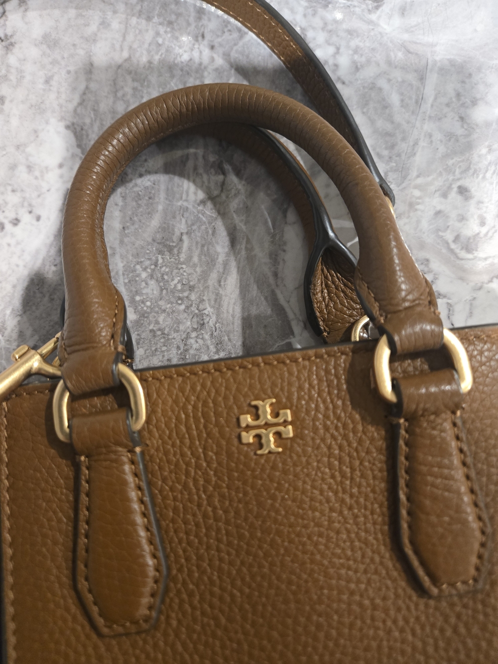 Tory Burch Tan Pebbled Leather Mini Satchel with Gold Logo - Picture 3 of 3